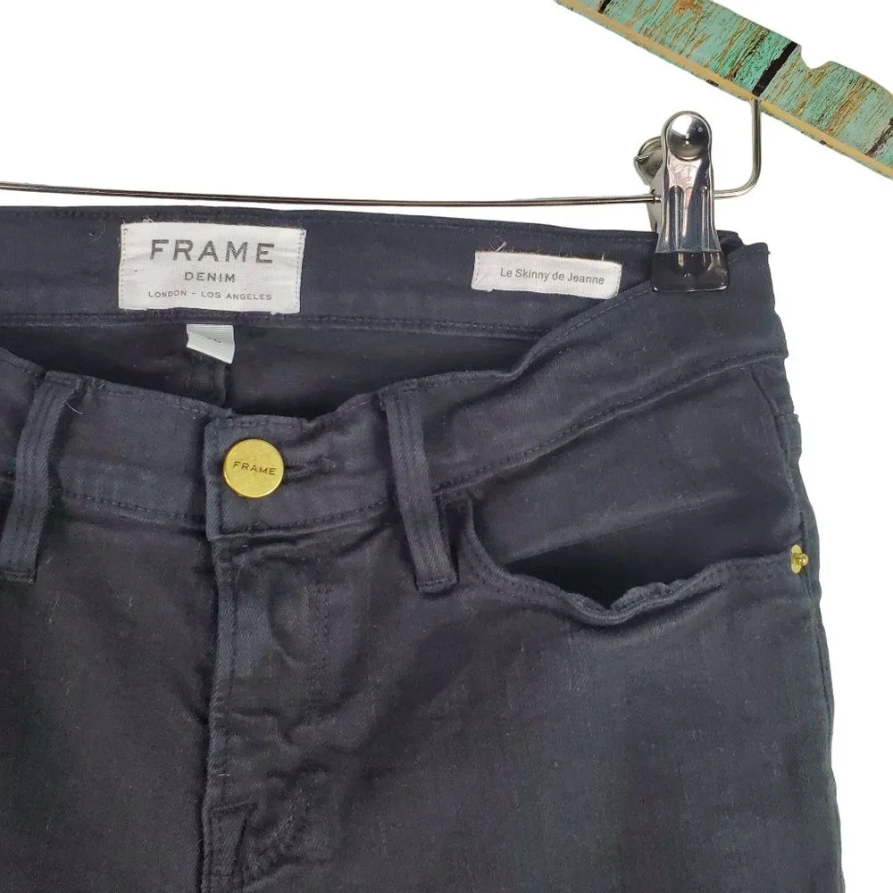 Frame Le Skinny De Jeanne Black Distressed Ripped Jeans, 26 - Picture 8 of 11